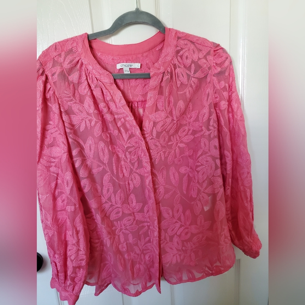 Chico's Vibrant Pink Floral sheer Blouse
